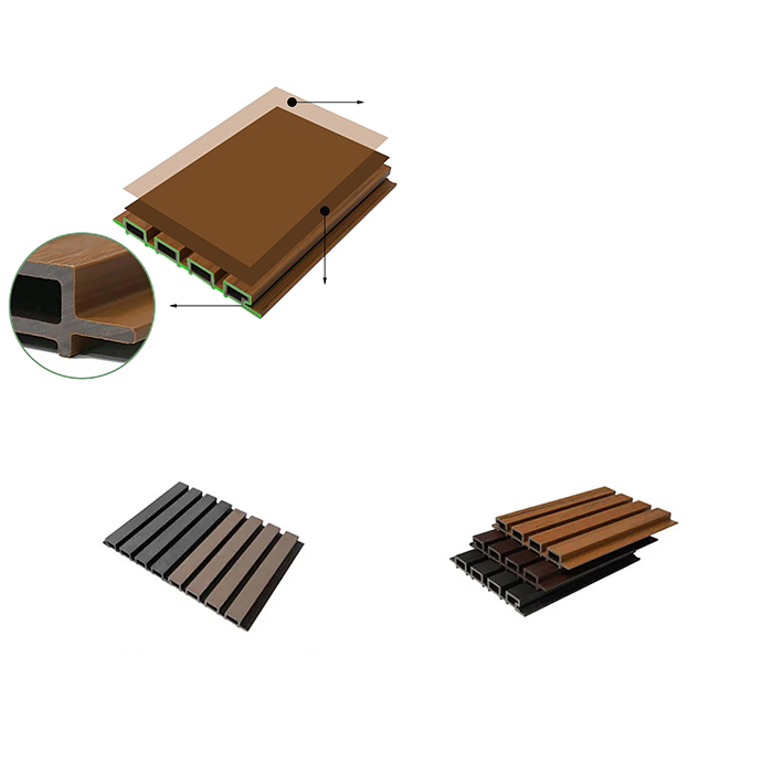 Water Resistant PVC WPC Fluted Wall Panel with Anti-Slip Brushed Grille Exterior Slat Wall for Outdoor and Bathroom Facades