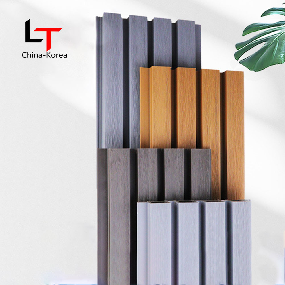 Wood Texture and Black Pattern Exterior Slat Wall Cladding External Decorative House Siding Wpc Fluted Outdoor Wall Panels