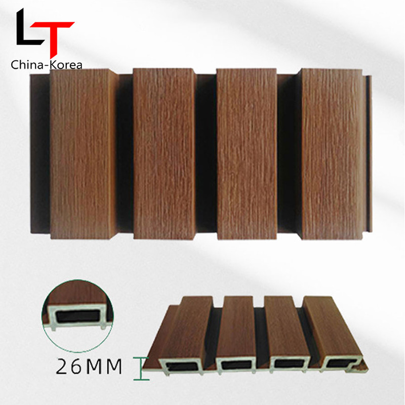 Wood Texture and Black Pattern Exterior Slat Wall Cladding External Decorative House Siding Wpc Fluted Outdoor Wall Panels