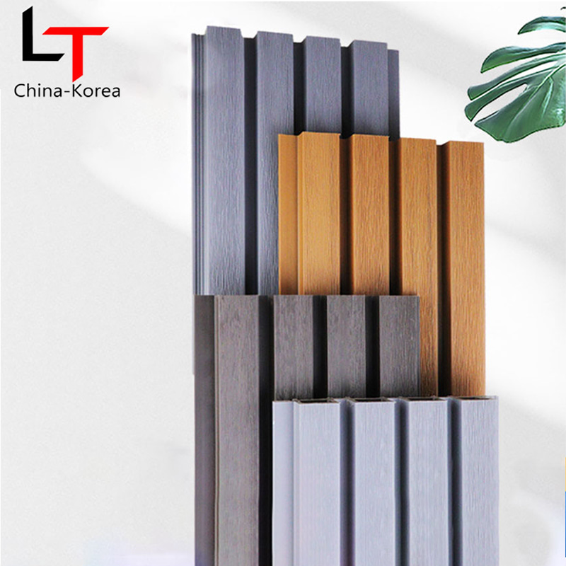 Wood Texture and Black Pattern Exterior Slat Wall Cladding External Decorative House Siding Wpc Fluted Outdoor Wall Panels