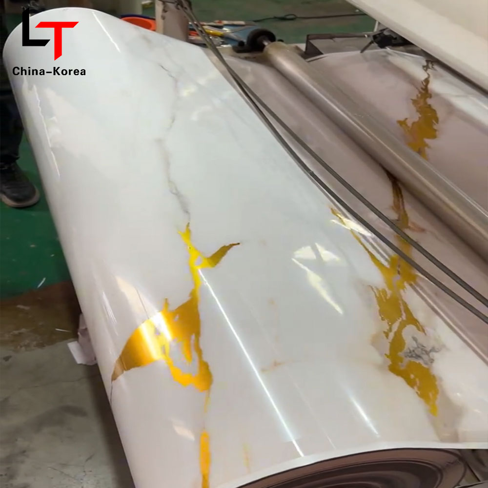 Metallic Marble Golden PVC Film Heat Transfer Decor Film Hot Stamping Roll for Vacuum Press Foil Manufacturer Gold Lamination