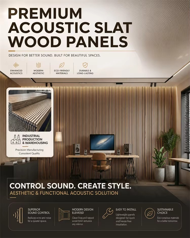 Fluted wood veneer acoustic wall panel installed on feature wall