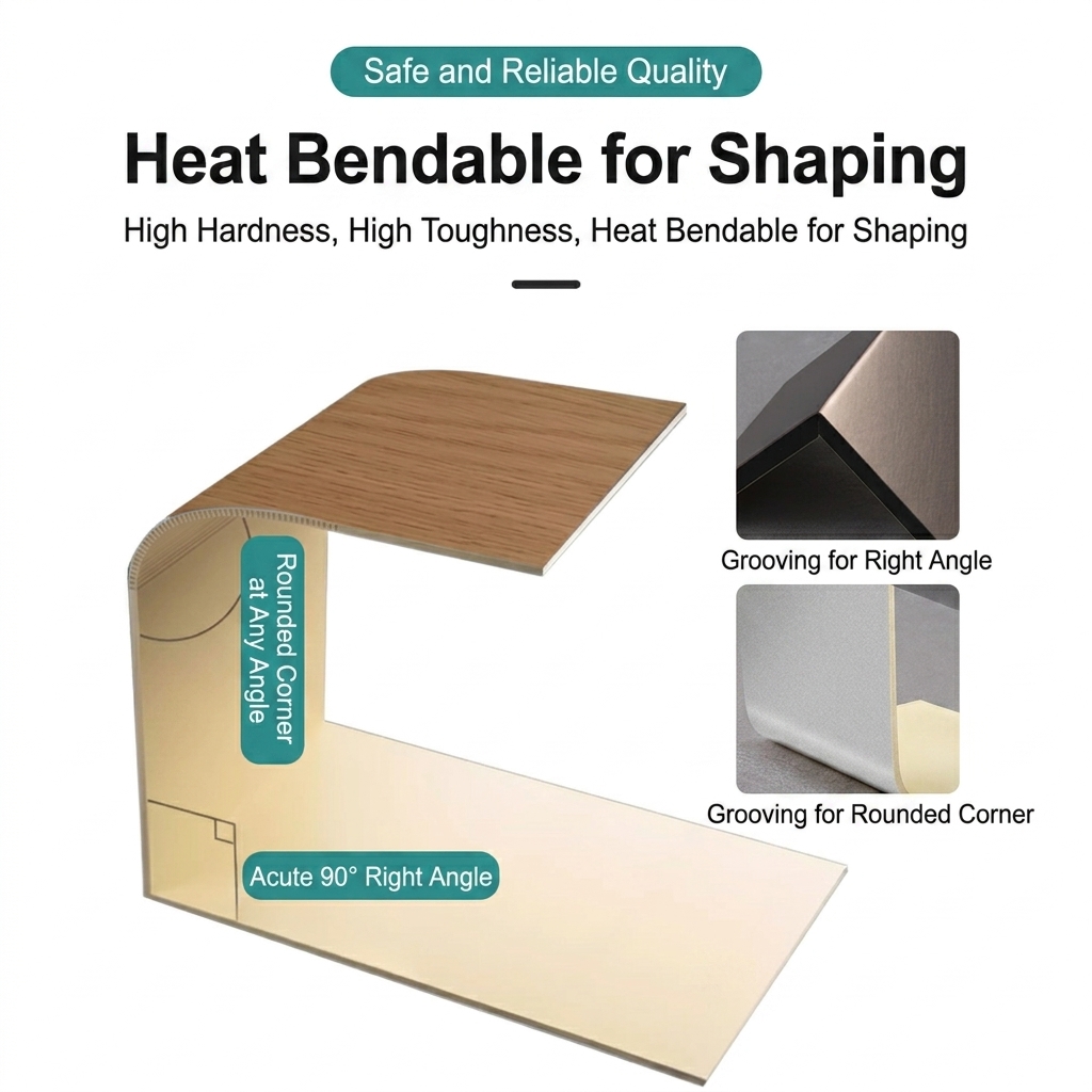 Heat bending and back grooving of a wall panel to form rounded and right-angle corners