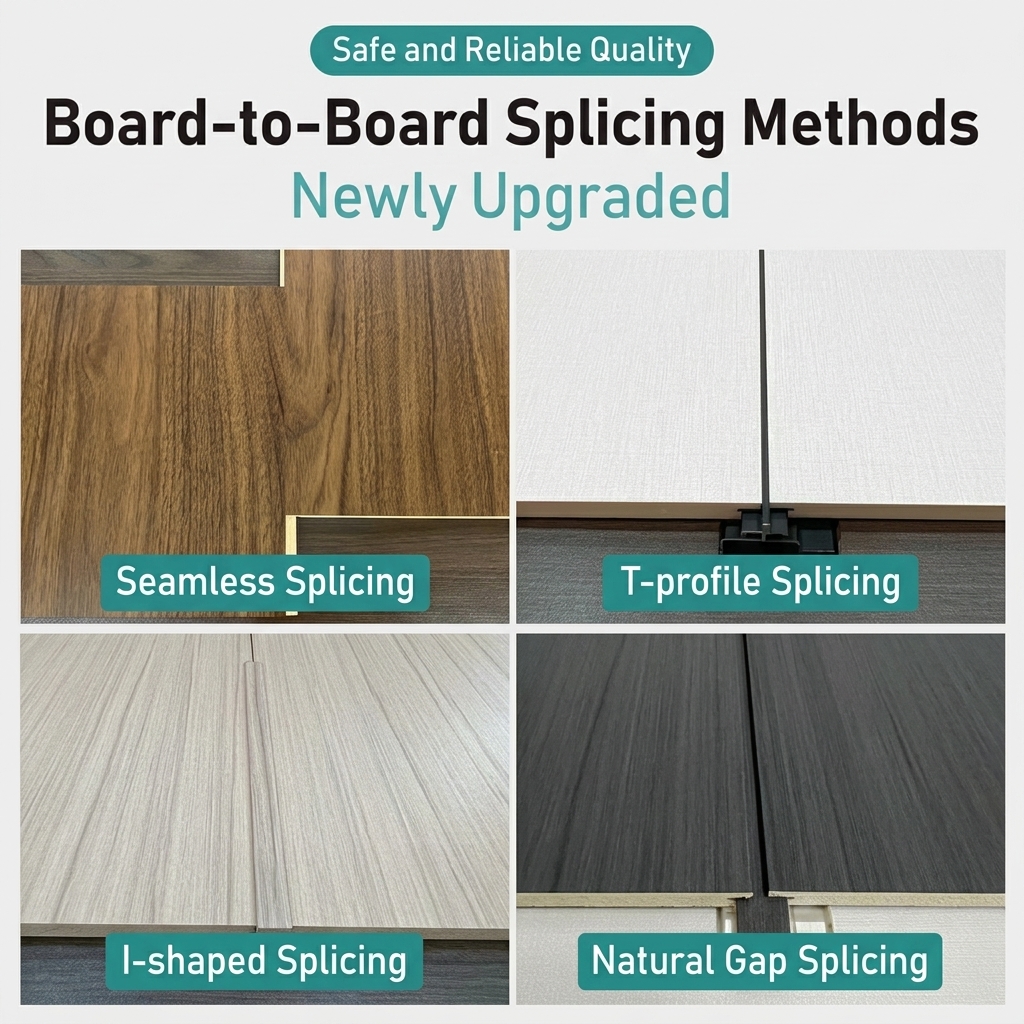 Joint styles for wall boards, including seamless, T-profile, I-shaped and natural gap
