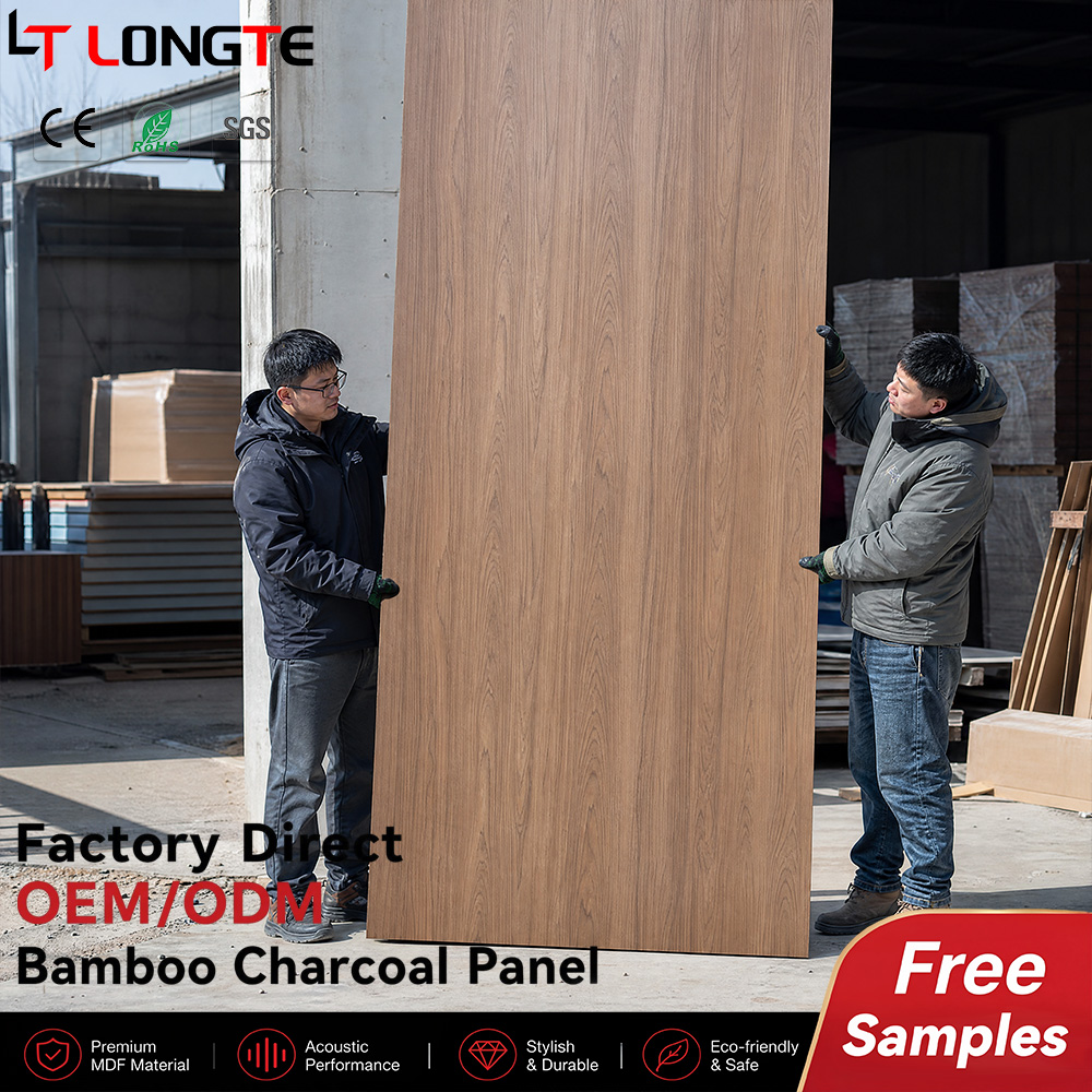 Teak-Tone Large-Format Bamboo Charcoal Wall Panel for Full-Height Wall Coverage