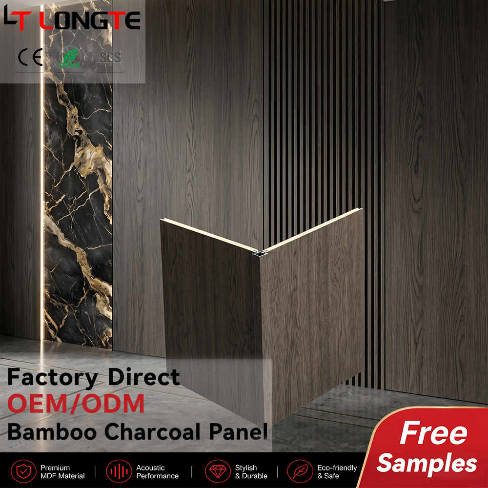 Graphite Oak Bamboo Charcoal Wall Panels for Modern Luxury Interiors with Stone Accents