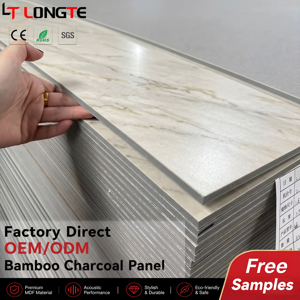 Champagne Ivory Satin Bamboo Charcoal Wall Covering Boards with Fine Beige Veining