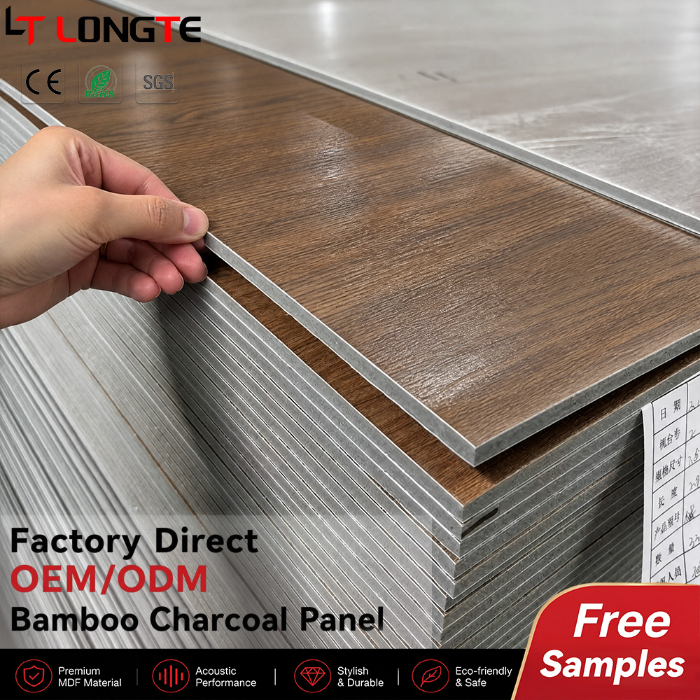 Chestnut Open-Grain Oak Look Bamboo Charcoal Wall Panels for Cafes and Hotel Rooms