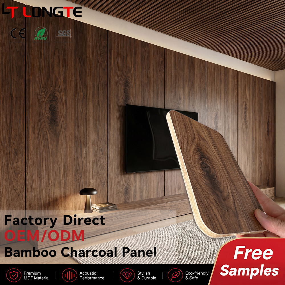 Knotty Walnut Grain Bamboo Charcoal Accent Wall Panels for Rustic Modern Interiors