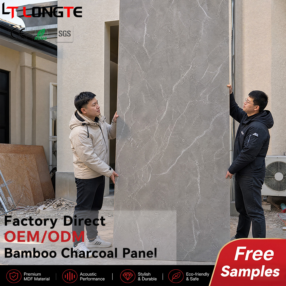 Storm Grey Matte Vein Bamboo Charcoal Wall Panels for Apartment and Renovation Projects
