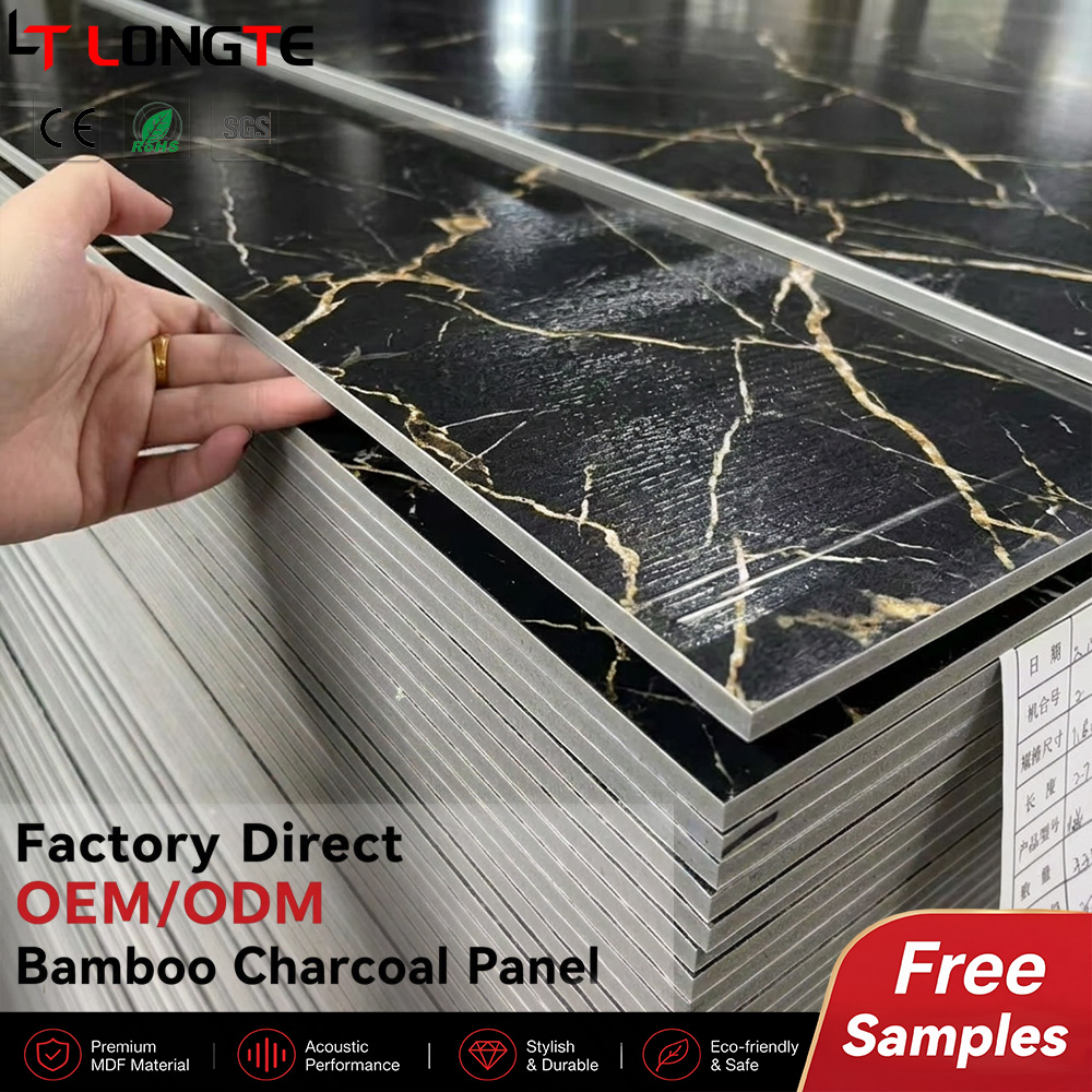 Black Gold Vein Glossy Bamboo Charcoal Wall Panels for Bars, Boutiques and Statement Walls