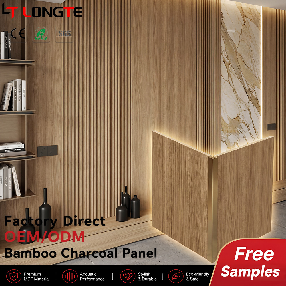 Natural Honey-Tone Bamboo Charcoal Feature Wall Panels with Clean Corner Detailing