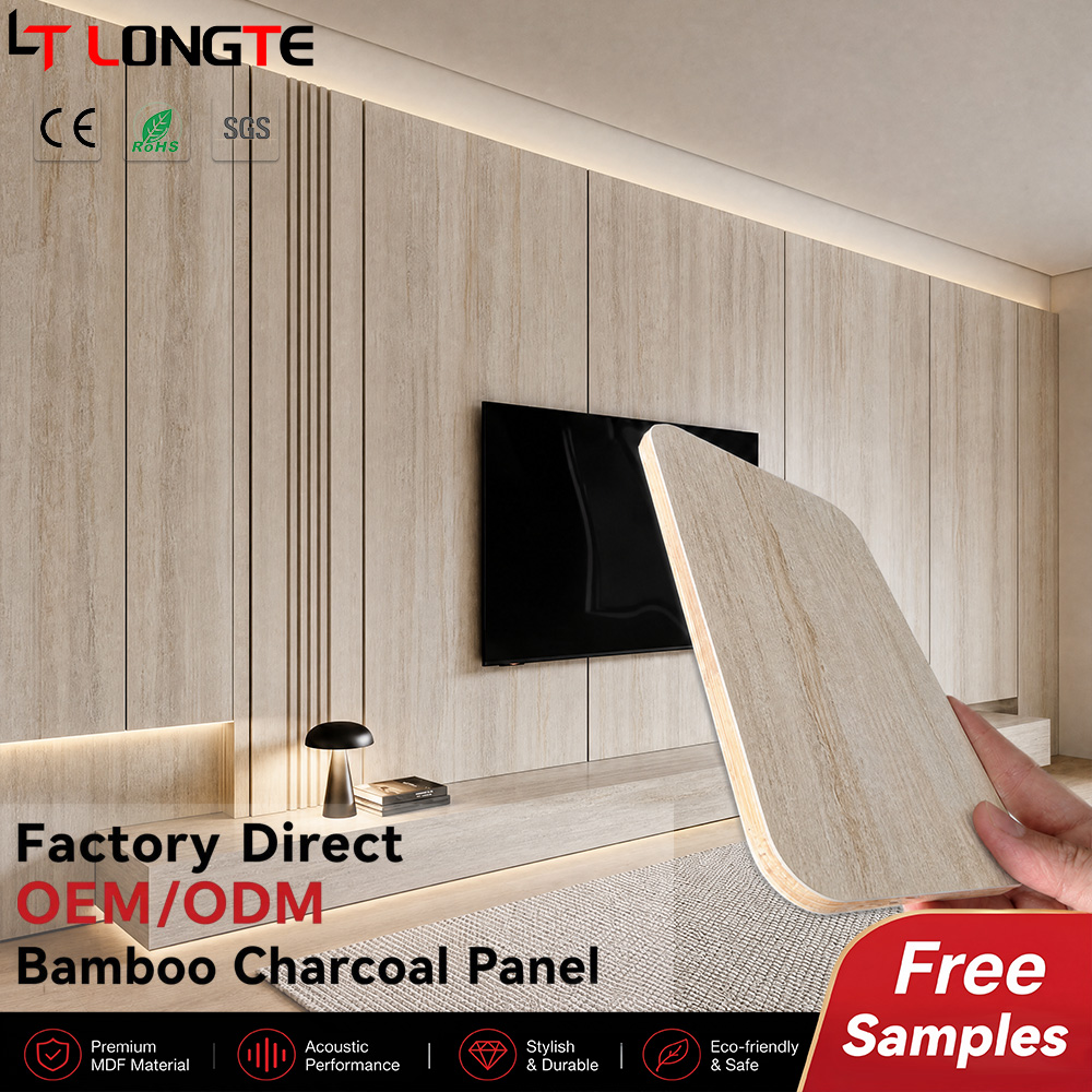 Light Greige Oak Bamboo Charcoal Wall Panelling for Calm Scandinavian-Style Rooms